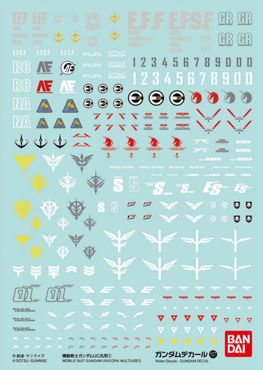 Gundam Decal 107 for 1/144 HG Mobile Suit Gundam Unicorn 1